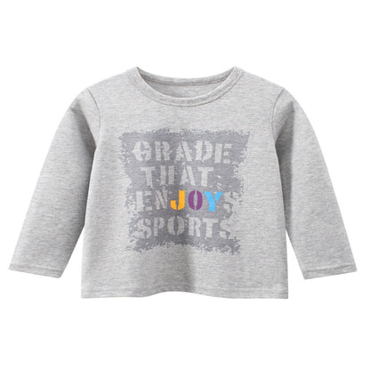 Baby Kids Boys Letters Print Long Sleeves Crew Neck Grey Top