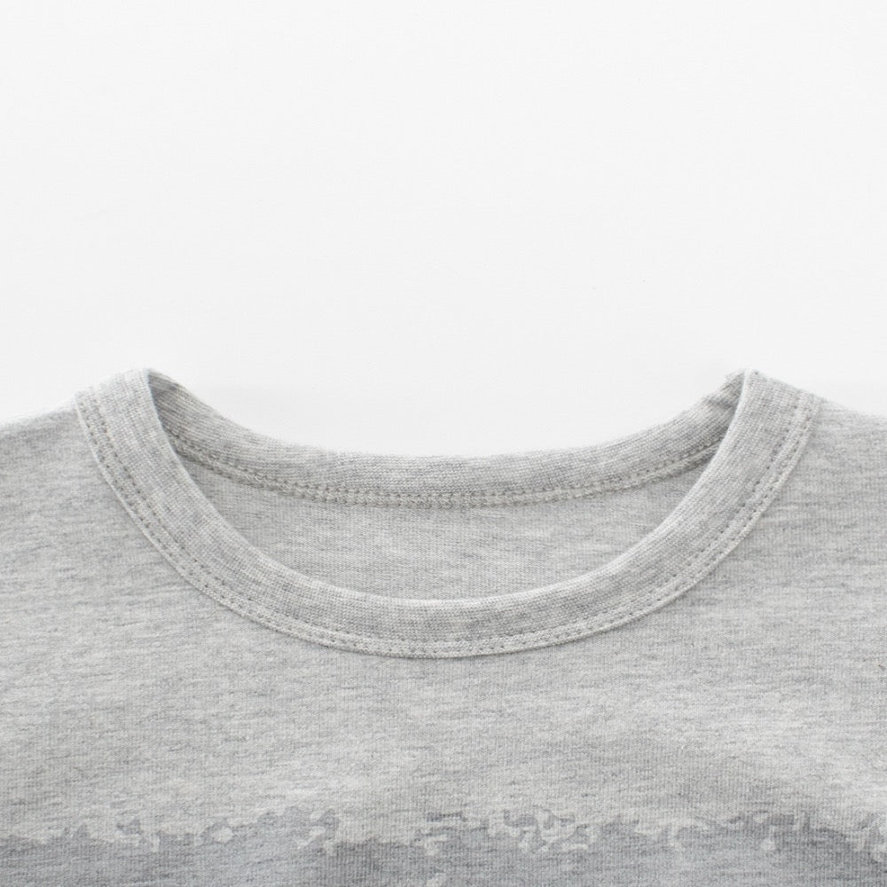 Baby Kids Boys Letters Print Long Sleeves Crew Neck Grey Top