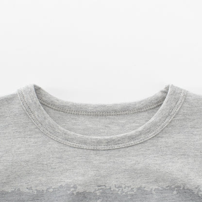 Baby Kids Boys Letters Print Long Sleeves Crew Neck Grey Top