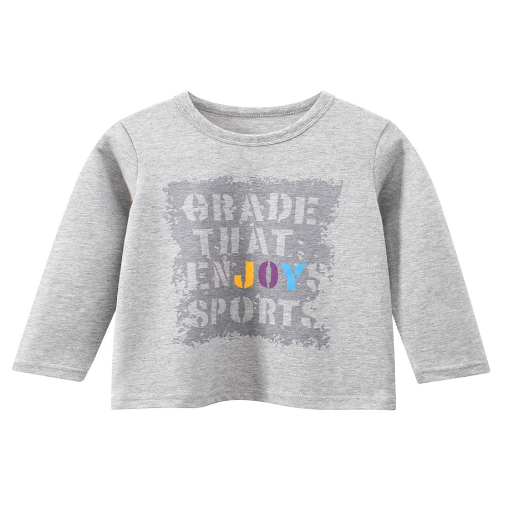 Baby Kids Boys Letters Print Long Sleeves Crew Neck Grey Top