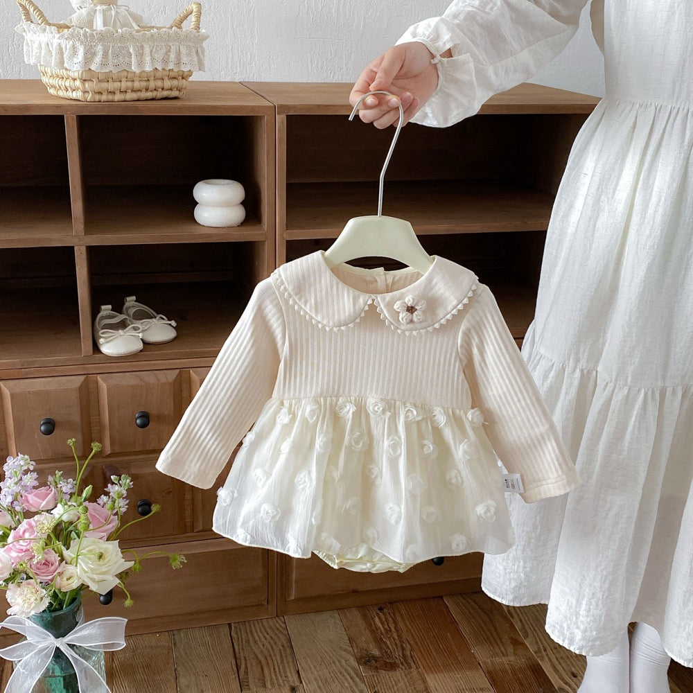 Baby Girls Long Sleeves Flowers Embroidered Pattern Tulle Onesies Dress