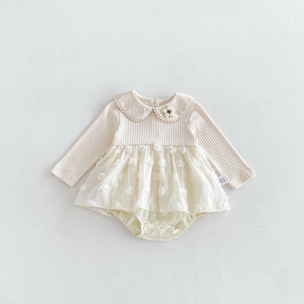 Baby Girls Long Sleeves Flowers Embroidered Pattern Tulle Onesies Dress