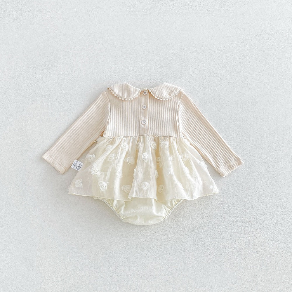 Baby Girls Long Sleeves Flowers Embroidered Pattern Tulle Onesies Dress