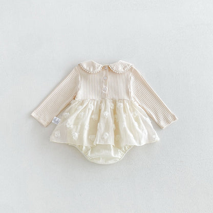Baby Girls Long Sleeves Flowers Embroidered Pattern Tulle Onesies Dress