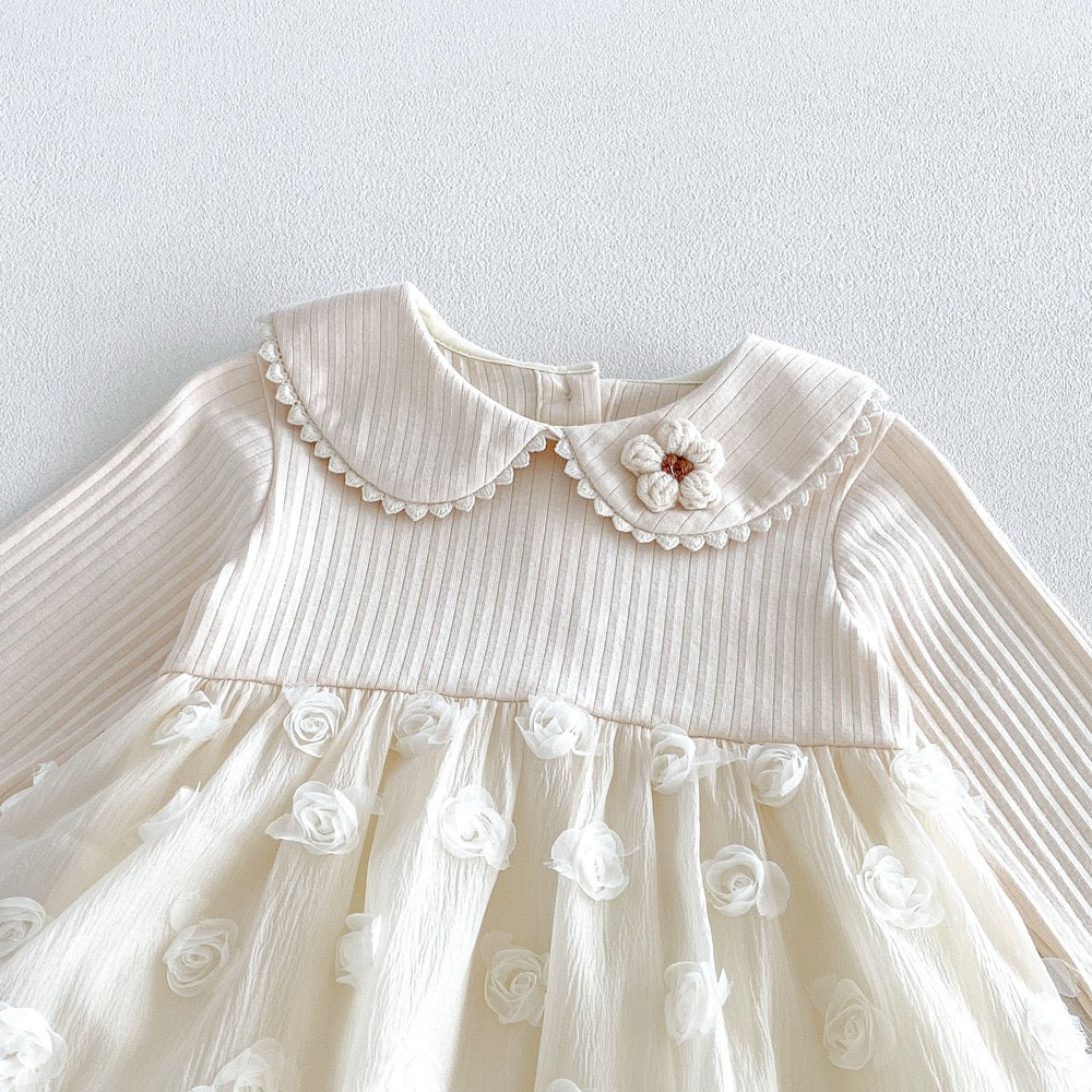 Baby Girls Long Sleeves Flowers Embroidered Pattern Tulle Onesies Dress