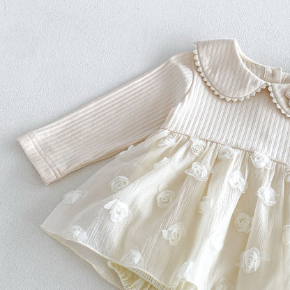 Baby Girls Long Sleeves Flowers Embroidered Pattern Tulle Onesies Dress