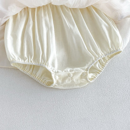Baby Girls Long Sleeves Flowers Embroidered Pattern Tulle Onesies Dress