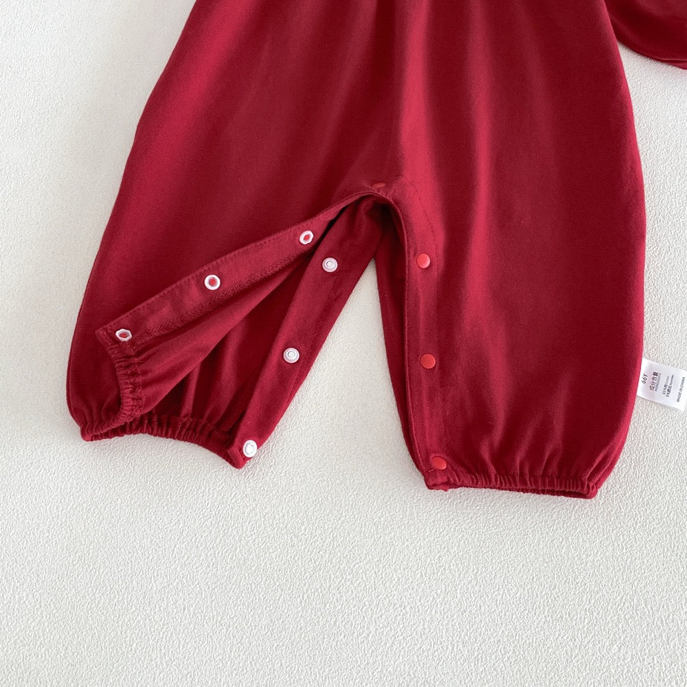 Baby Girls Long Sleeves Rabbits and Flowers Embroidered Collar Romper
