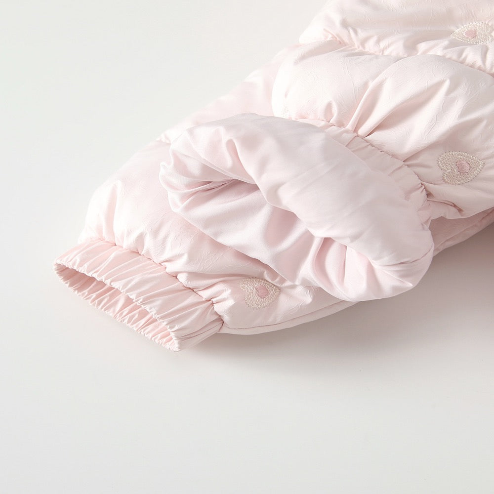 Girls' Butterfly-bows Decorated Pink Cotton-Padded Zip-up Coat