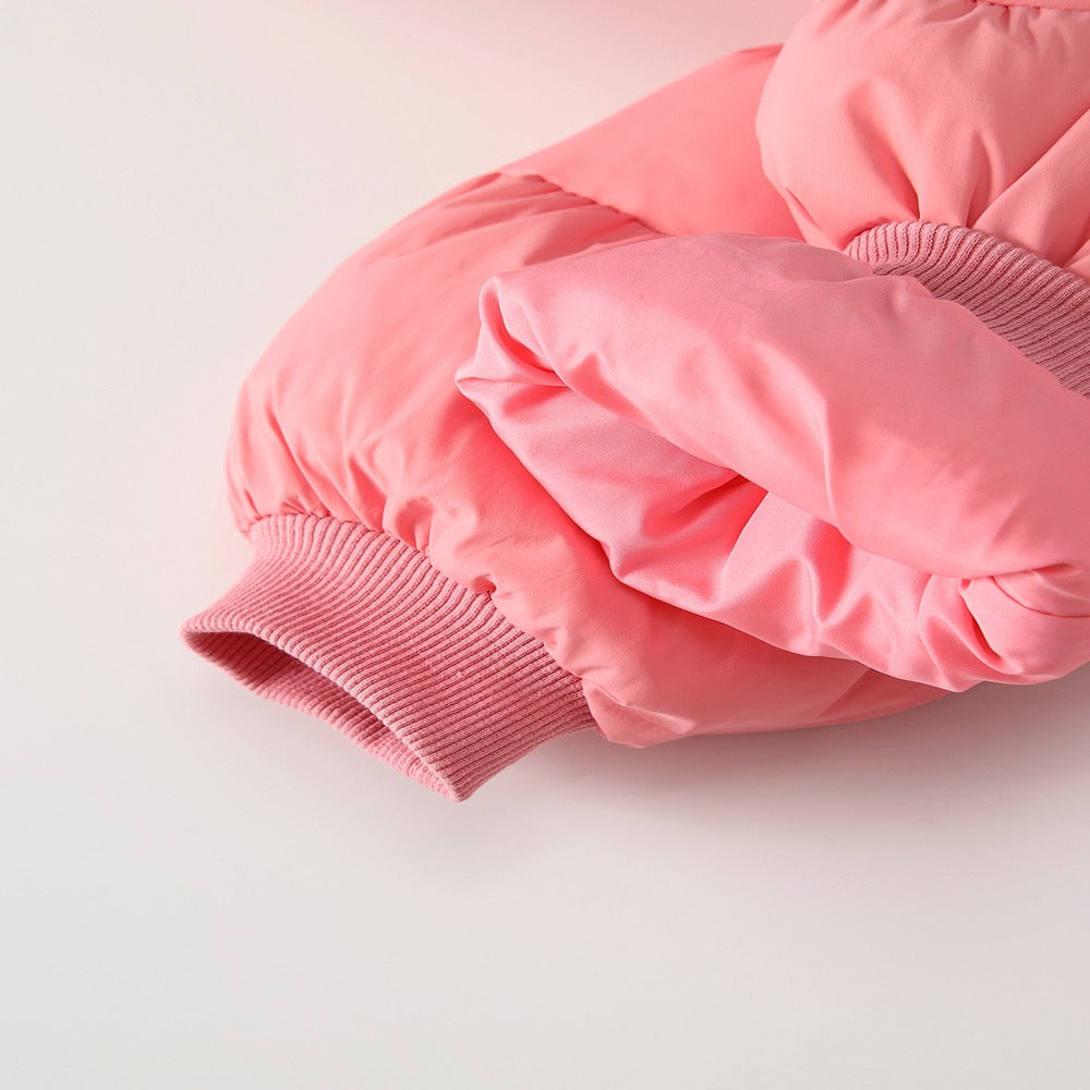 Girls' Solid Color Pink Cotton-Padded Coat