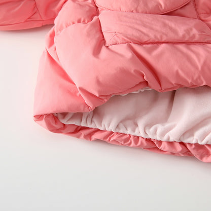 Girls' Solid Color Pink Cotton-Padded Coat