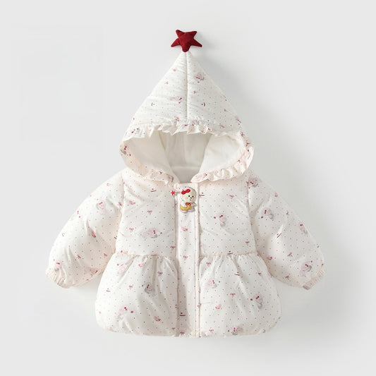Girls' Cartoon and Dots Pattern Cotton-Padded Coat