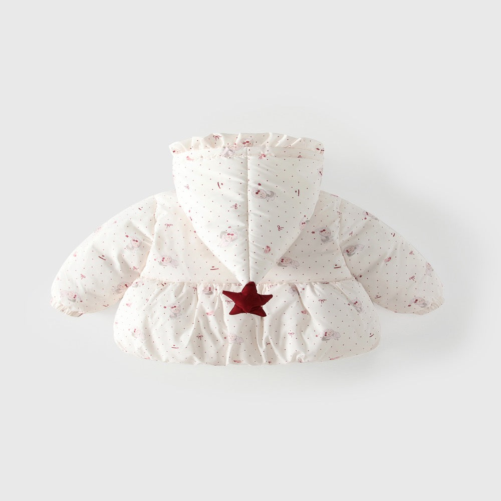 Girls' Cartoon and Dots Pattern Cotton-Padded Coat