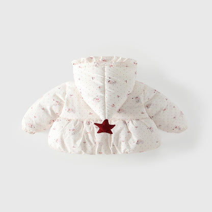 Girls' Cartoon and Dots Pattern Cotton-Padded Coat