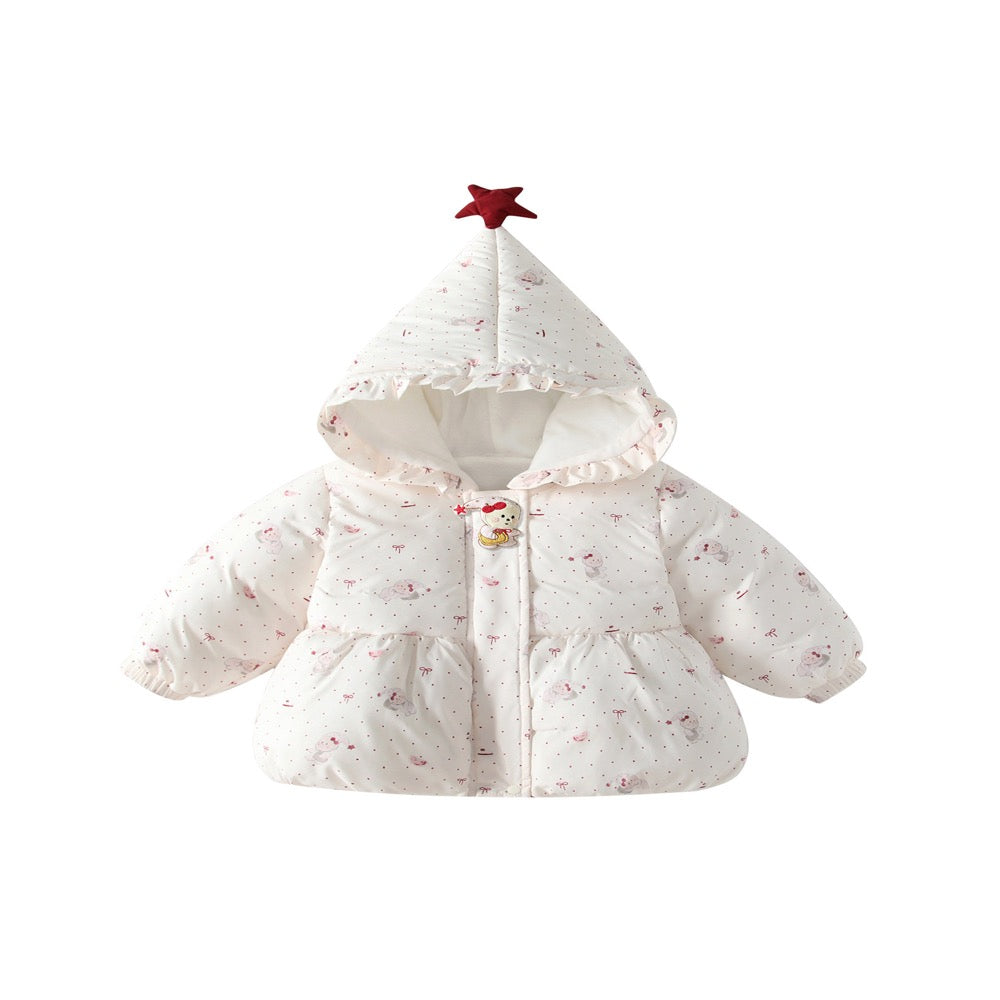 Girls' Cartoon and Dots Pattern Cotton-Padded Coat
