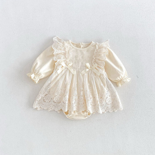 Baby Girls Long Sleeves Flowers Pattern Embroidered Onesies