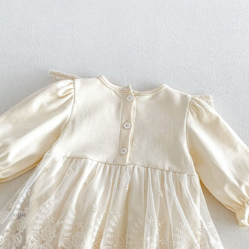 Baby Girls Long Sleeves Flowers Pattern Embroidered Onesies
