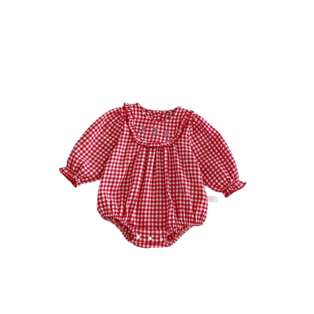 Baby Girls Long Sleeves Plaid Pattern Onesies