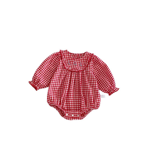 Baby Girls Long Sleeves Plaid Pattern Onesies