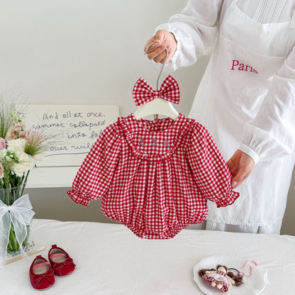 Baby Girls Long Sleeves Plaid Pattern Onesies
