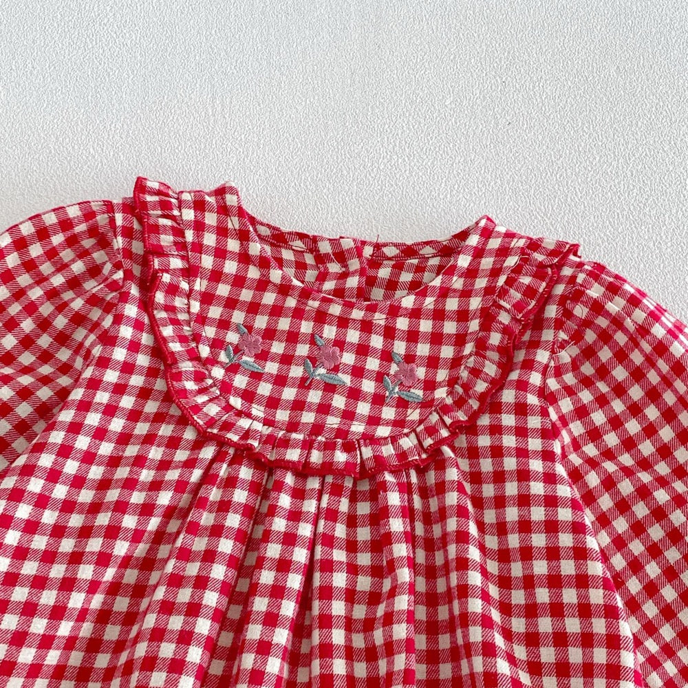 Baby Girls Long Sleeves Plaid Pattern Onesies