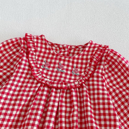 Baby Girls Long Sleeves Plaid Pattern Onesies
