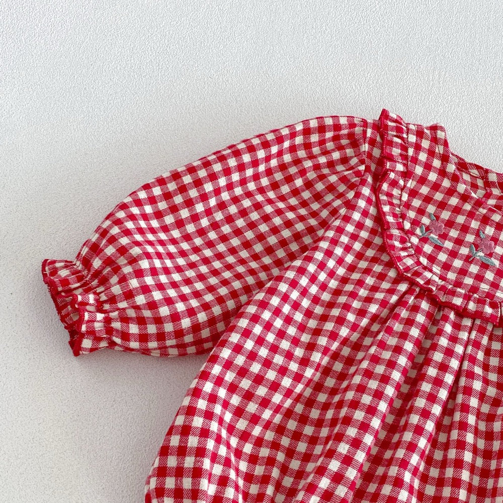 Baby Girls Long Sleeves Plaid Pattern Onesies