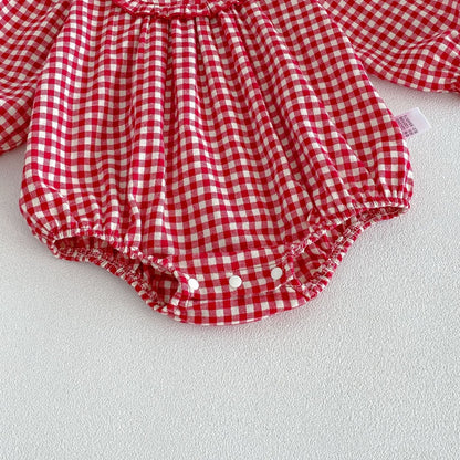 Baby Girls Long Sleeves Plaid Pattern Onesies