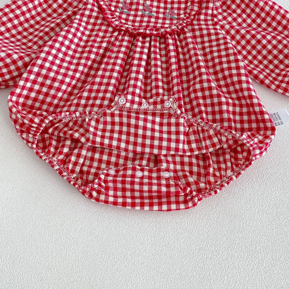 Baby Girls Long Sleeves Plaid Pattern Onesies