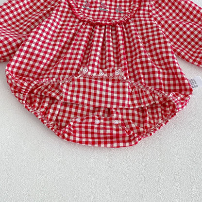 Baby Girls Long Sleeves Plaid Pattern Onesies