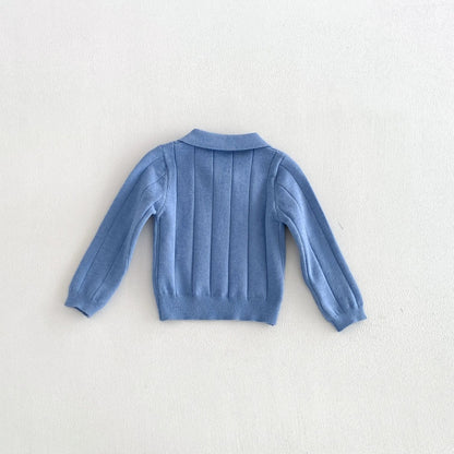 Baby polo shirt in blue, back view