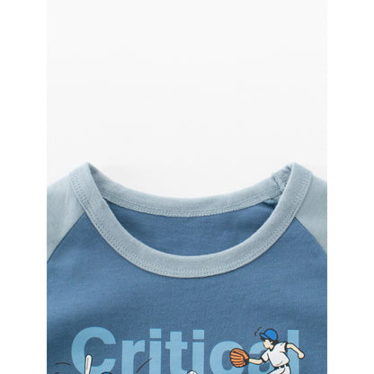 Baby Kids Boys Letters and Cartoon Print Long Sleeves Crew Neck Top