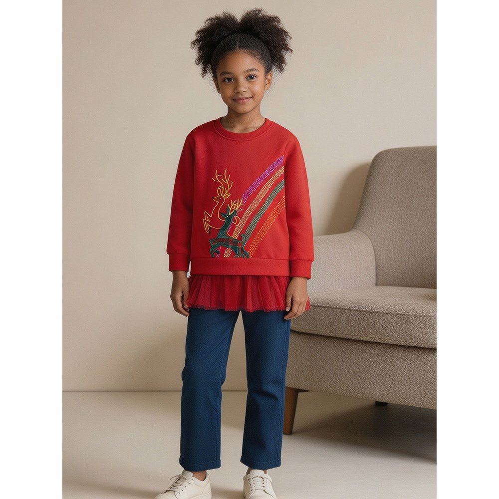 Baby Kids Girls Long Sleeves Cartoon Pattern Tulle Patchwork Sweatshirt