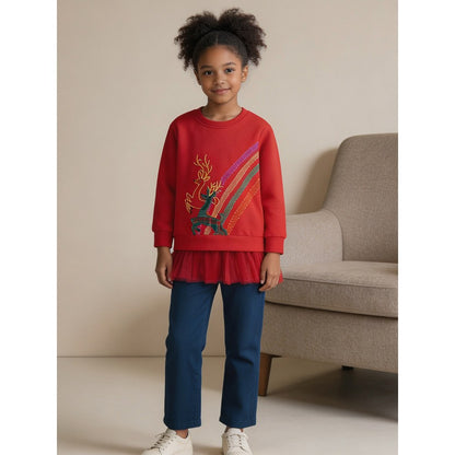 Baby Kids Girls Long Sleeves Cartoon Pattern Tulle Patchwork Sweatshirt