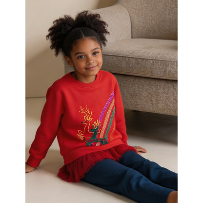 Baby Kids Girls Long Sleeves Cartoon Pattern Tulle Patchwork Sweatshirt