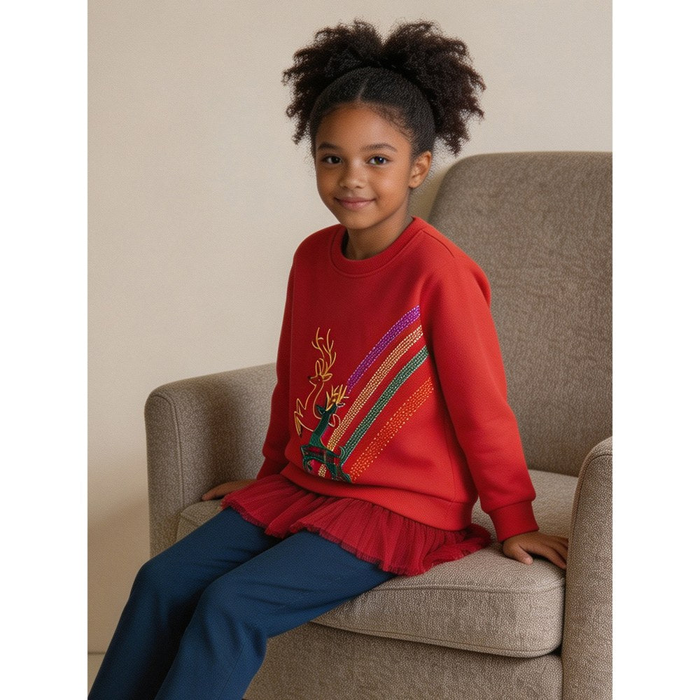 Baby Kids Girls Long Sleeves Cartoon Pattern Tulle Patchwork Sweatshirt
