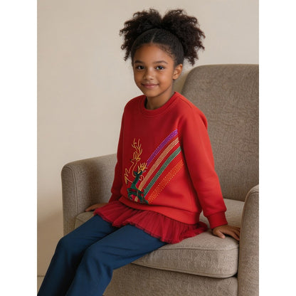 Baby Kids Girls Long Sleeves Cartoon Pattern Tulle Patchwork Sweatshirt