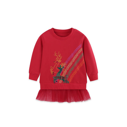 Baby Kids Girls Long Sleeves Cartoon Pattern Tulle Patchwork Sweatshirt