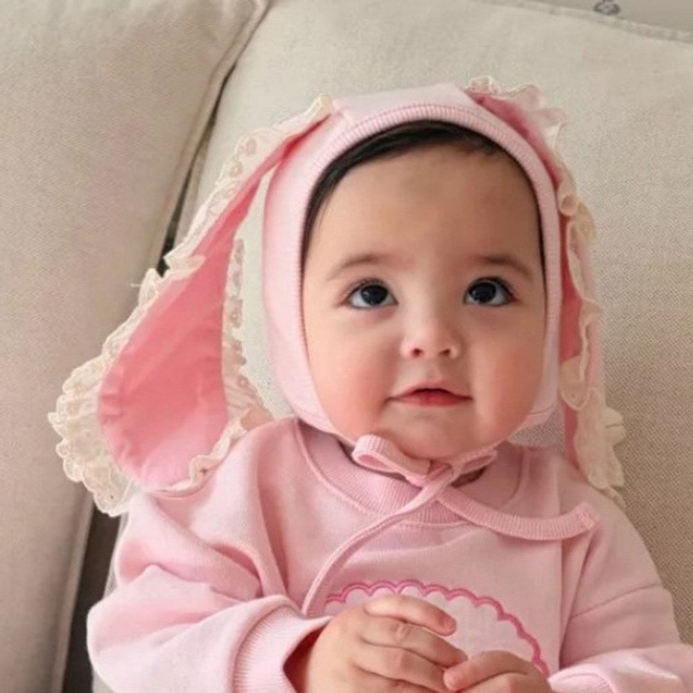 Baby Girls Long Sleeves Simple Rabbits Pattern Onesies with Hat