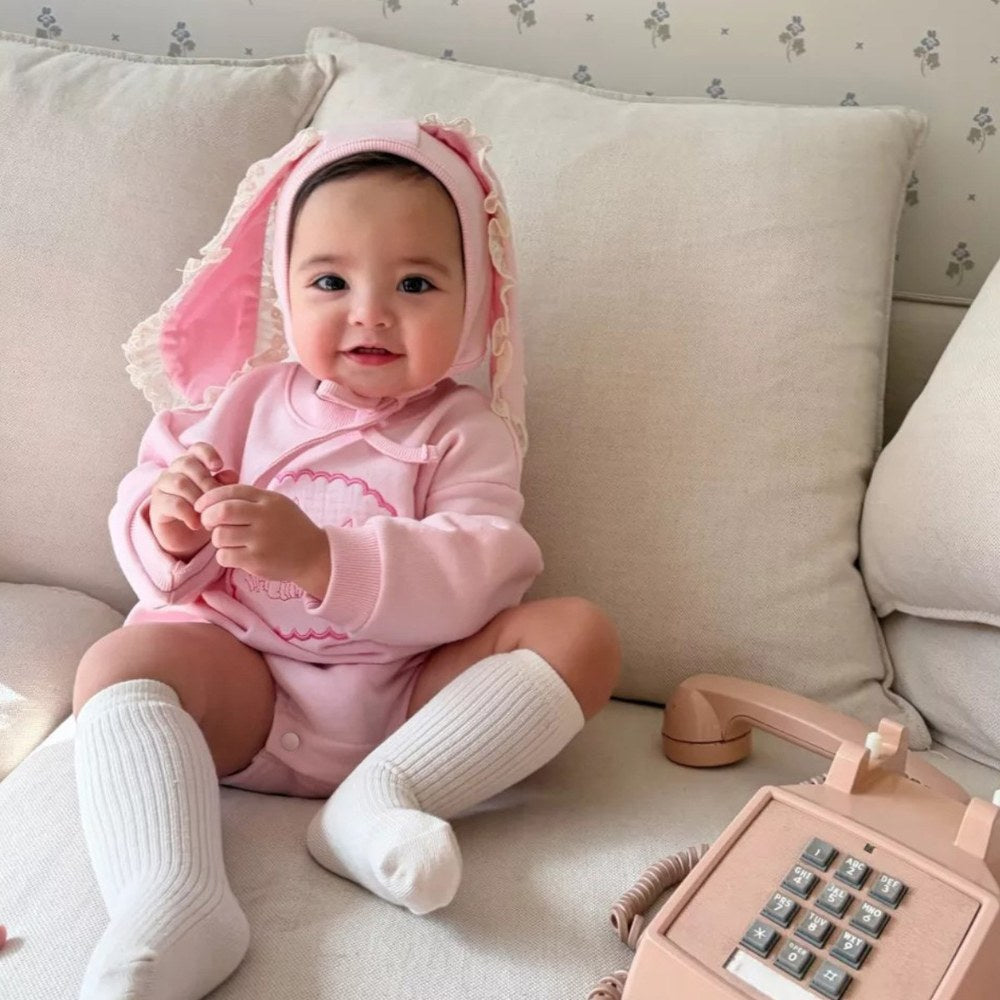Baby Girls Long Sleeves Simple Rabbits Pattern Onesies with Hat