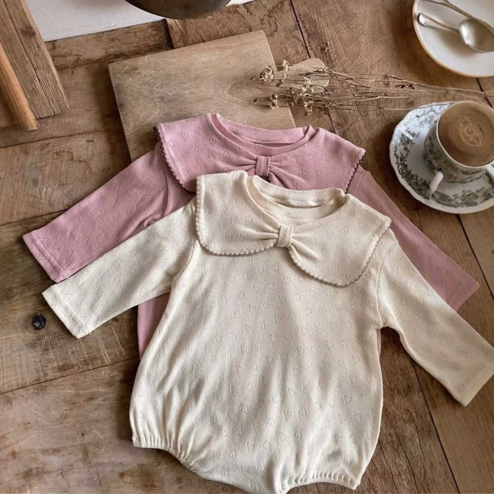 Baby Girls Long Sleeves Simple Hollow-out Hearts Pattern Onesies