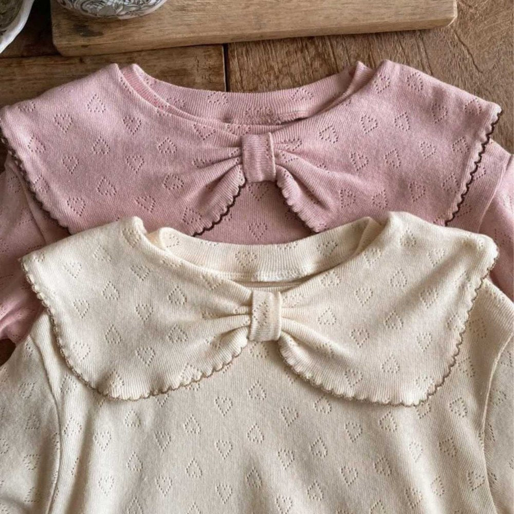 Baby Girls Long Sleeves Simple Hollow-out Hearts Pattern Onesies