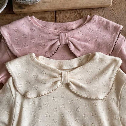Baby Girls Long Sleeves Simple Hollow-out Hearts Pattern Onesies