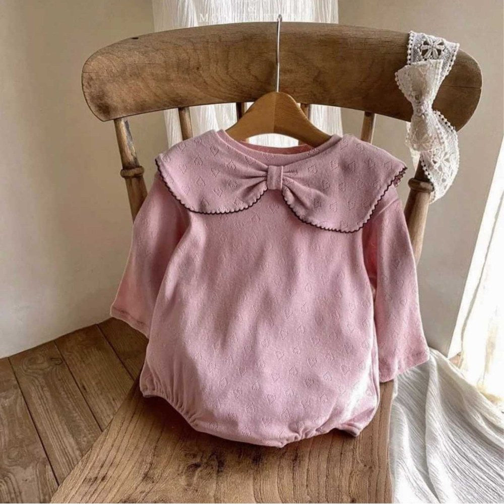 Baby Girls Long Sleeves Simple Hollow-out Hearts Pattern Onesies
