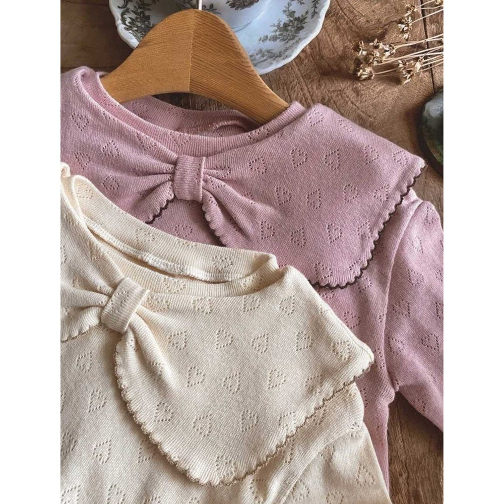 Baby Girls Long Sleeves Simple Hollow-out Hearts Pattern Onesies