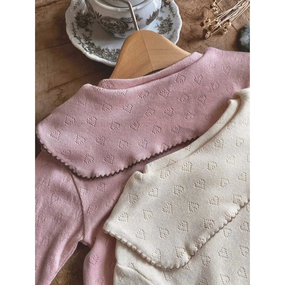 Baby Girls Long Sleeves Simple Hollow-out Hearts Pattern Onesies