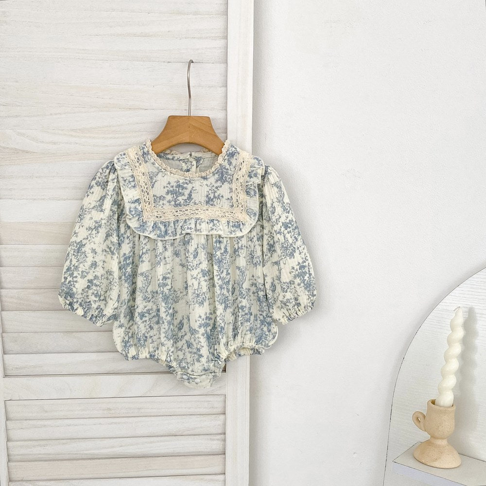 Baby Kids Girls Princess Long Sleeves Flowers Printed Onesies