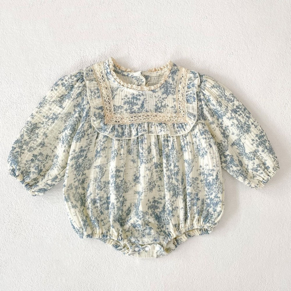 Baby Kids Girls Princess Long Sleeves Flowers Printed Onesies