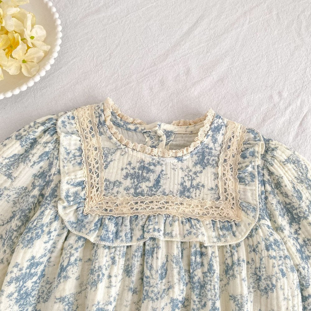 Baby Kids Girls Princess Long Sleeves Flowers Printed Onesies