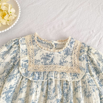 Baby Kids Girls Princess Long Sleeves Flowers Printed Onesies